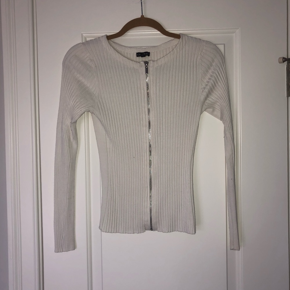 EXPRESS Cream Zip Up with Extra Stretch